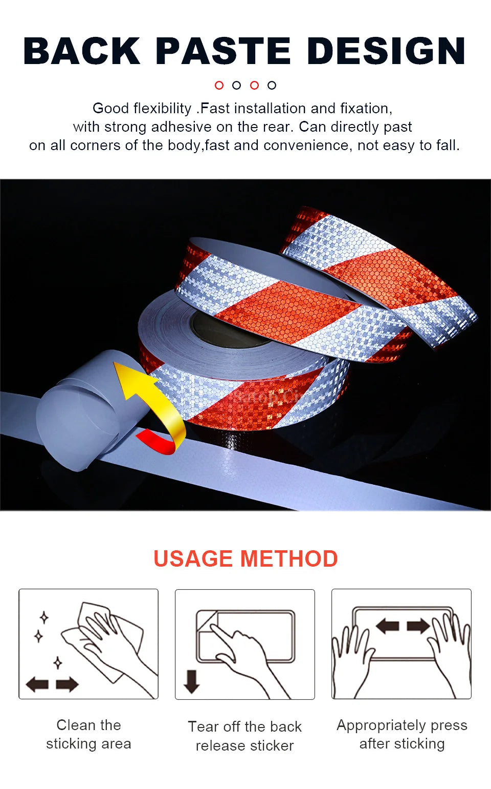 Twill Reflective Tape 5cm*25m Left Right Strips Red White Reflectors Stickers Waterproof Self-Adhesive Safety Conspicuity Decals