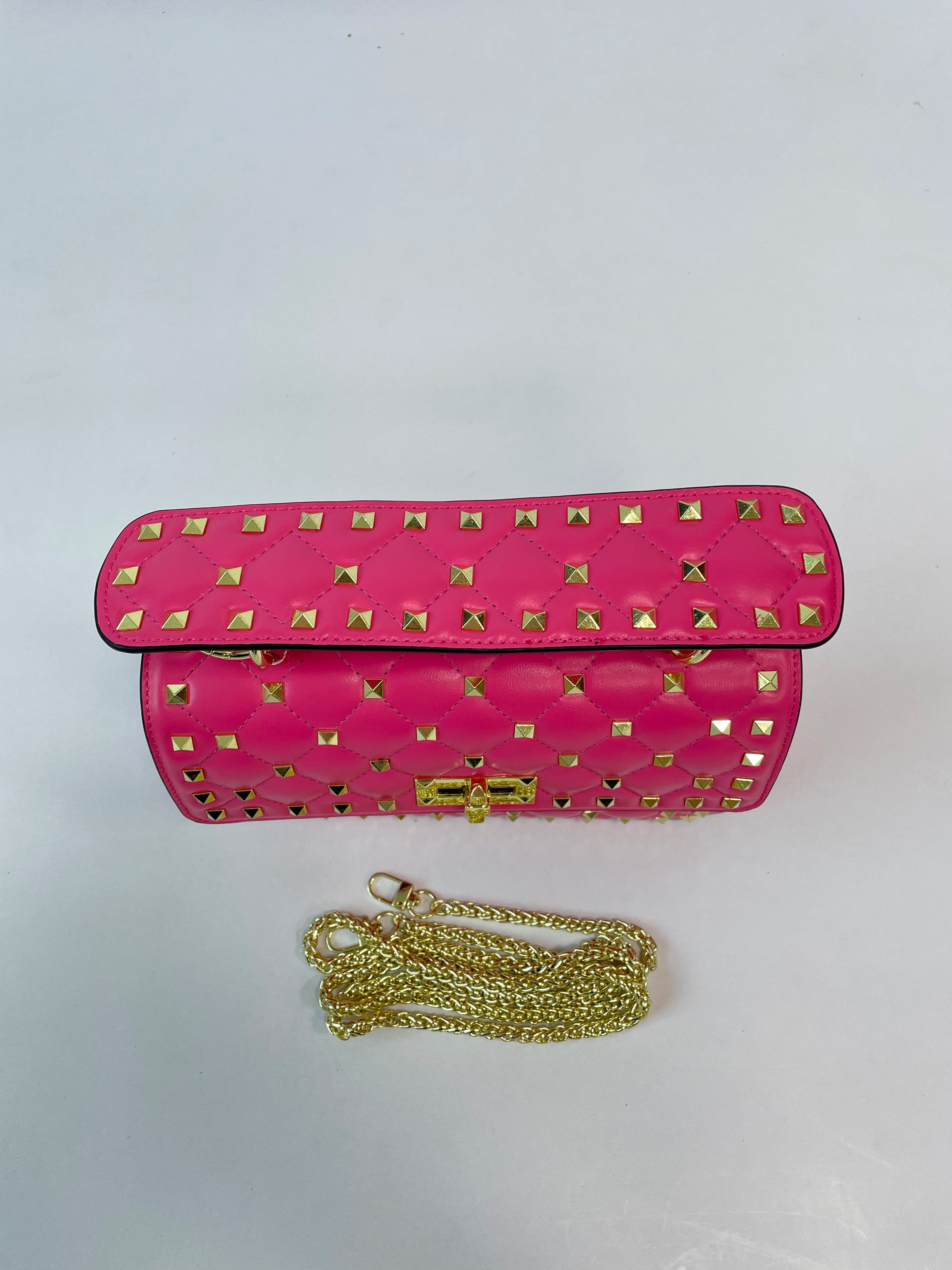 Handbags for Women Sheepskin Leather Rivet Chain Bag Designer Shoulder Bags Luxury Woman Messenger-package Rose Red