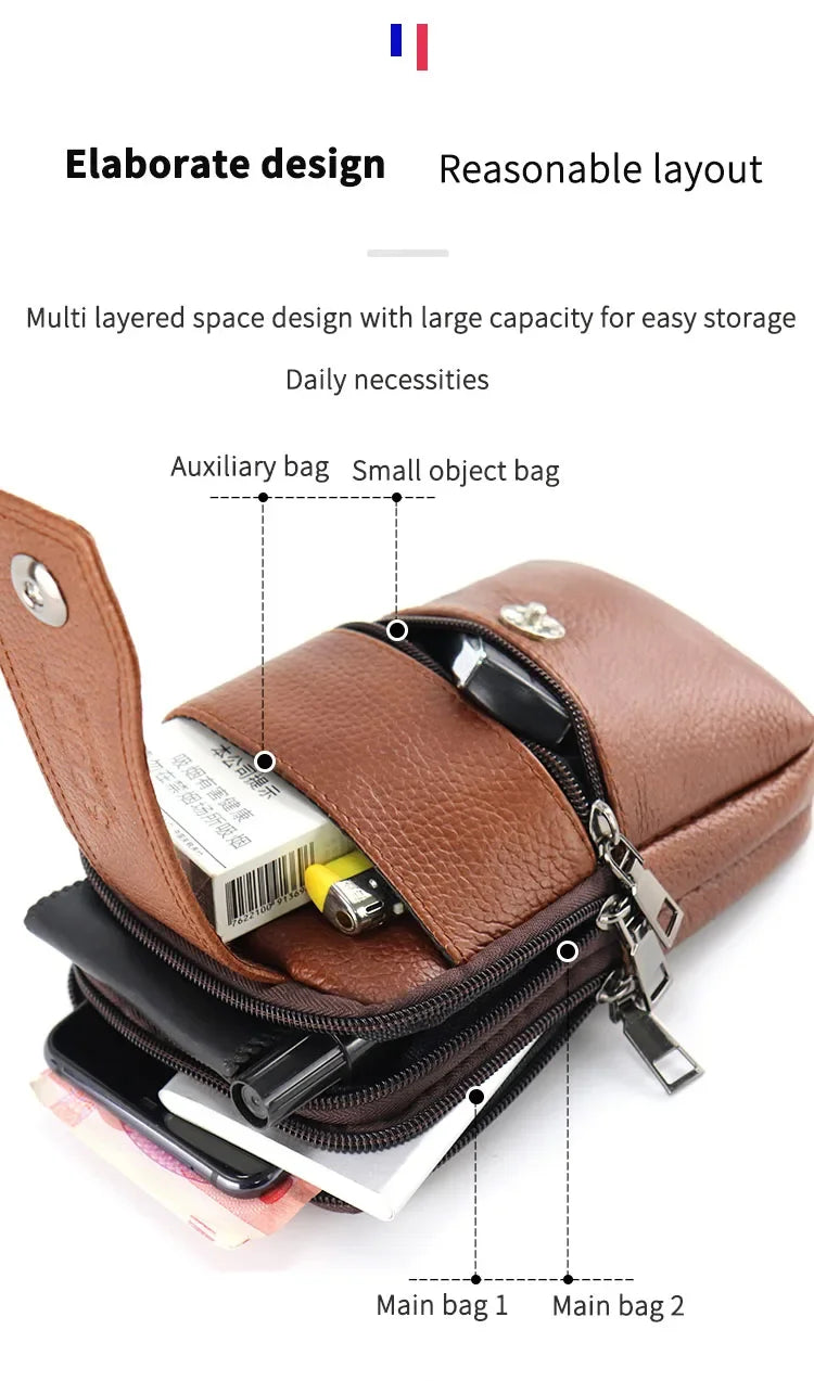 New Men's Large Capacity Mobile Phone Belt Bag Multi functional Waterproof Belt Waist Bag