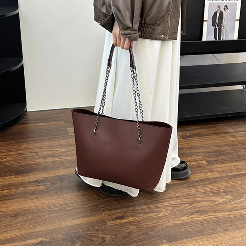 Luxury PU Leather Tote Bag For Women New Chains Shoulder Bag Large Capacity Handbag Travel Female Handle Bag bolso