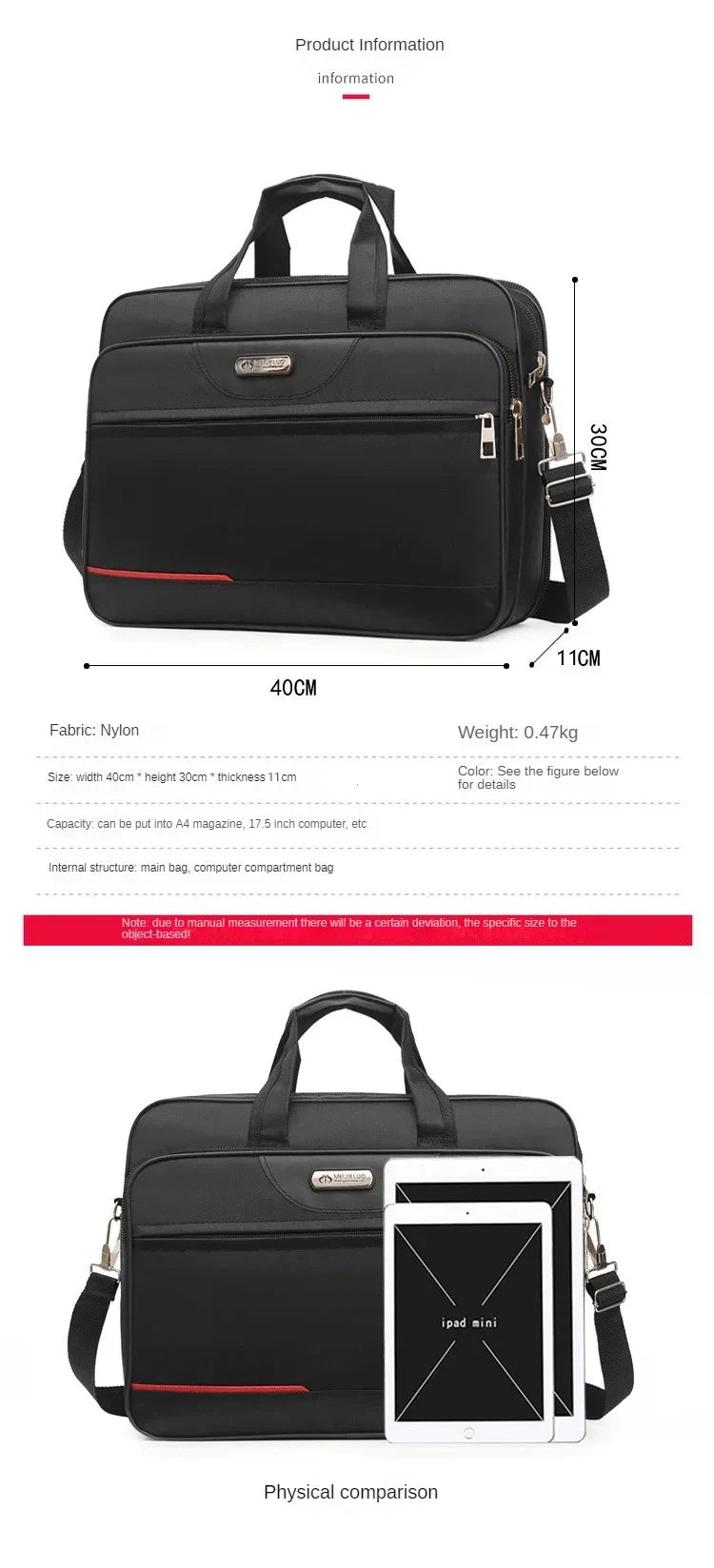 High-capacity Briefcase Business Document Information Storage Bags Weekend Travel Laptop Protection Organize Handbag Accessories
