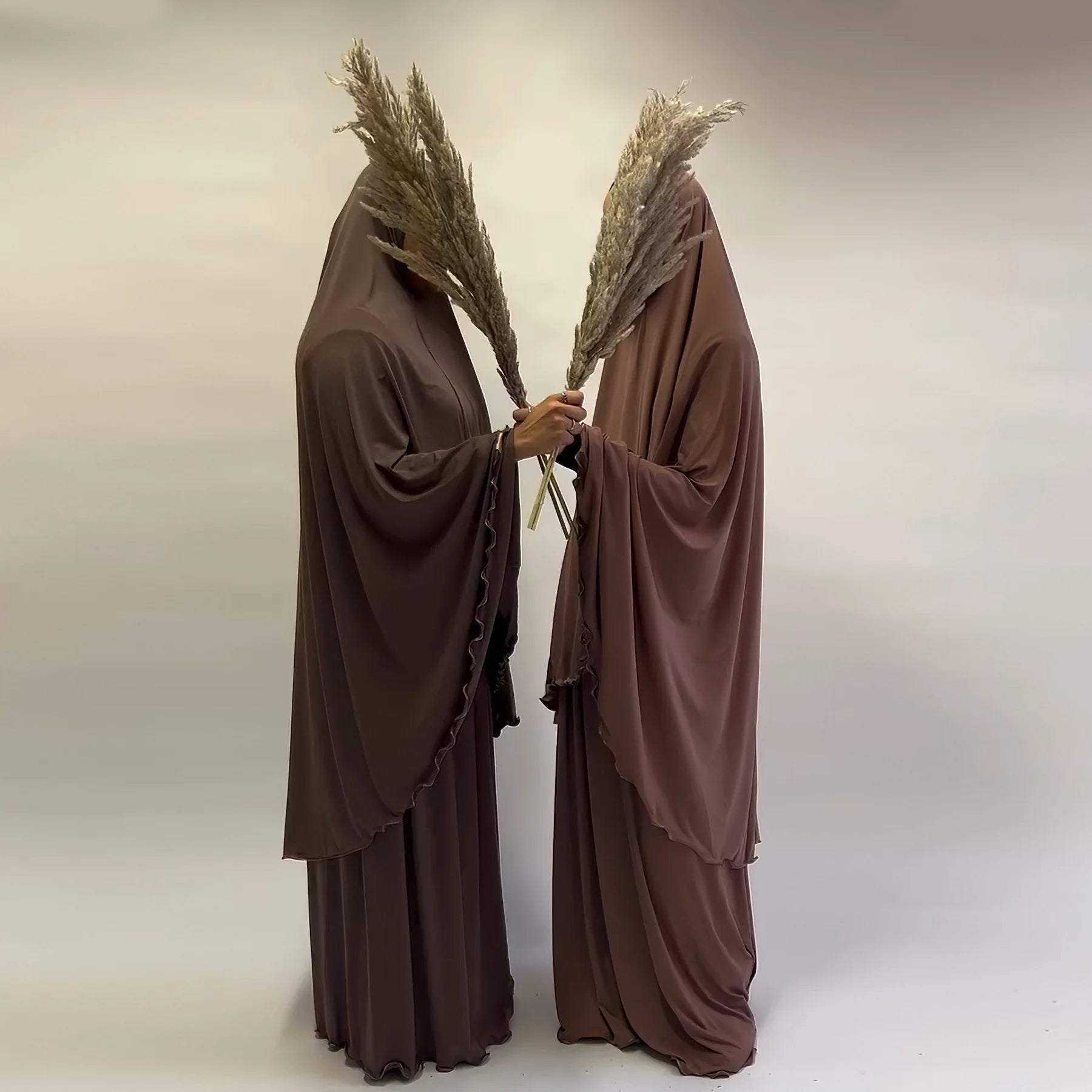 Two Piece Arabic Muslim Women Set Elegant Dubai Hijab Abaya Eid Middle East Prayer Clothes Islamic Khimar Outfit Moroccam Kaftan