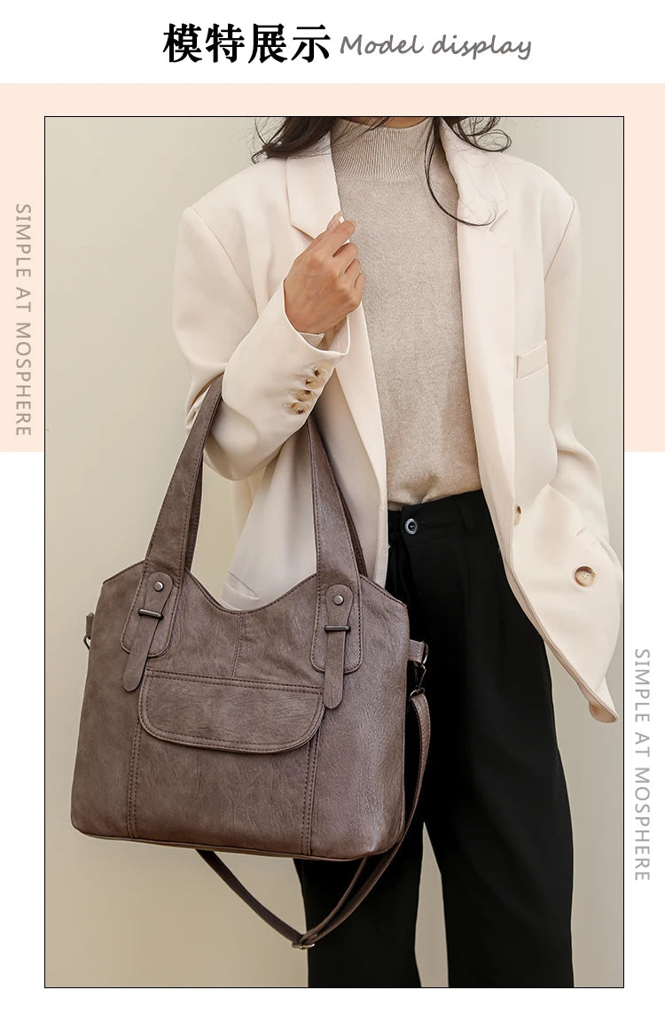 Luxury Soft Leather Handbags Designer Retro Crossbody Bags for Women 2023 New Large Capacity Ladies Shoulder Messenger Bag