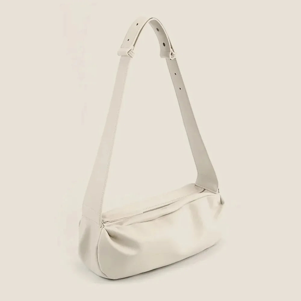 Luxury Casual Crossbody Bags Ruched Designer Wide Strap Shoulder Bag Large Capacity Pu Leather Half Moon Shape Messenger Bag