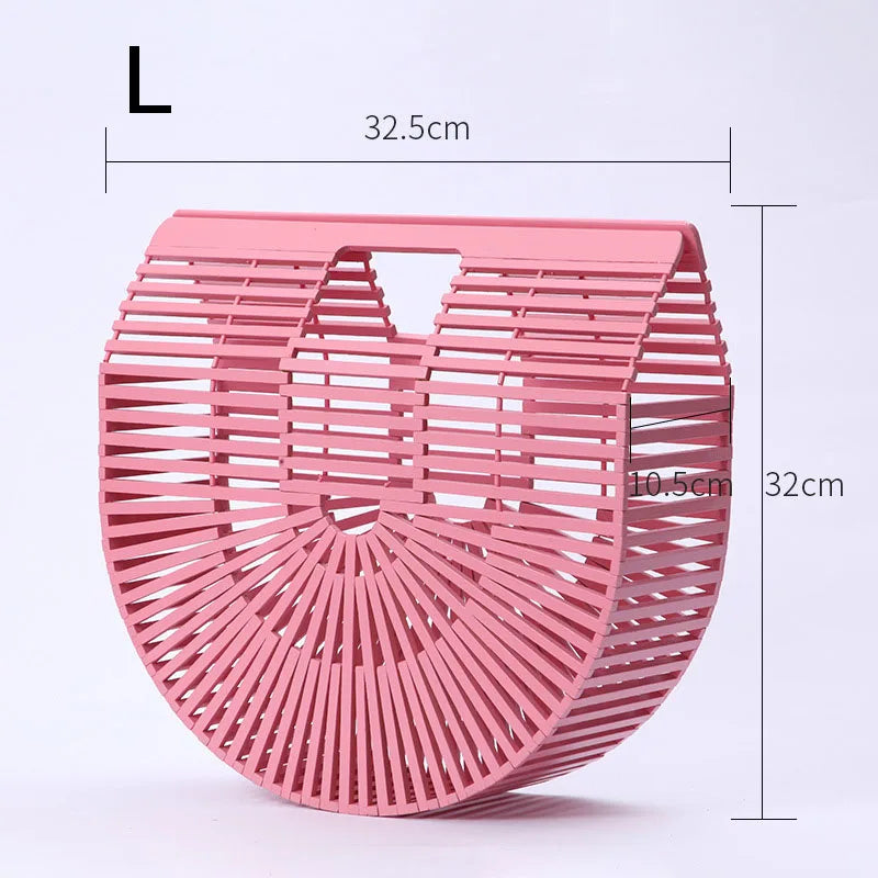 Fashion Straw Bag Bamboo Semi-circular Handbags High quality Hand woven Women Bags Bohemia Summer Ladies Beach Bag Bamboo Bags
