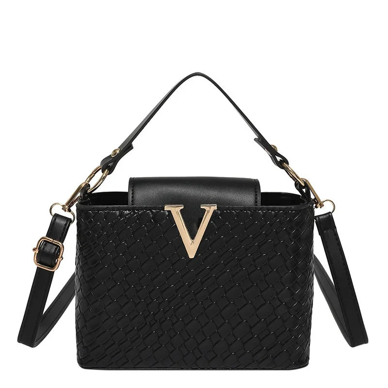 Luxury Women's Tote Bag, Chic V Shaped Stylish Pu Leather Bucket Bag, Top Cover Handbag Women Shoulder Crossbody Bags for Woman