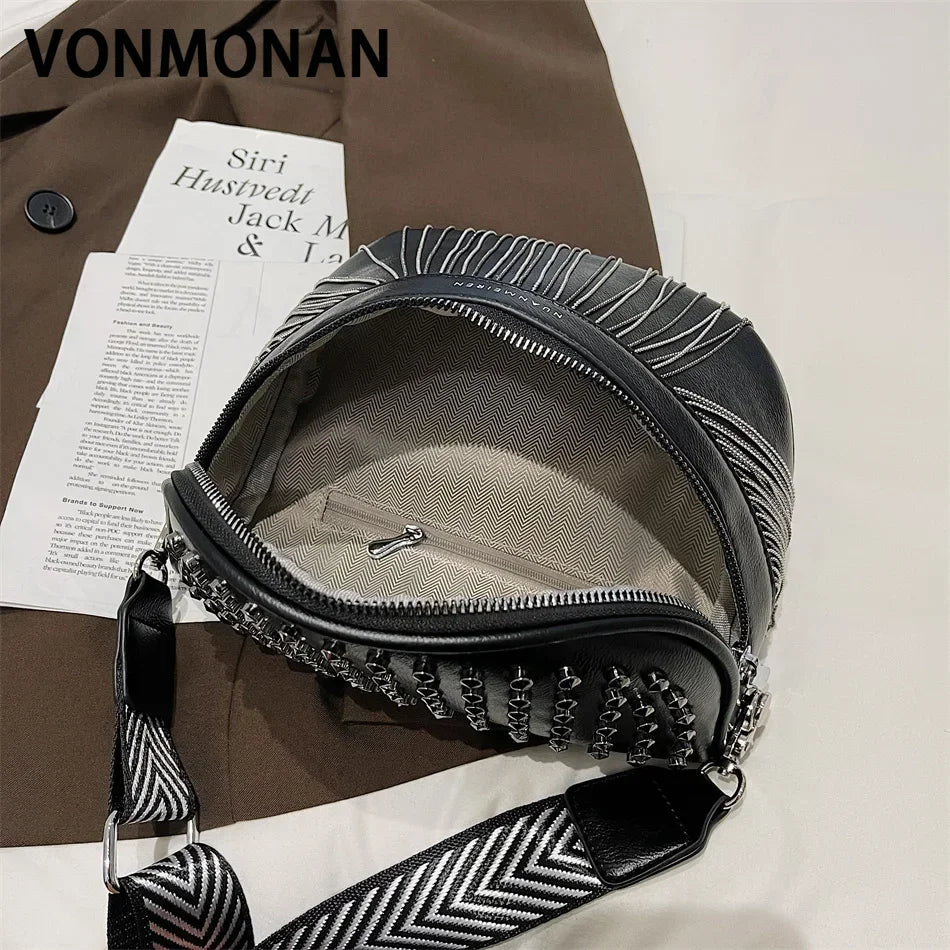 Luxury Woman Chest Bag Fashion Tassel Leather Large Capacity Crossbody Sling Bag Women Waist Bag Casual Rivet Design Travel Sac