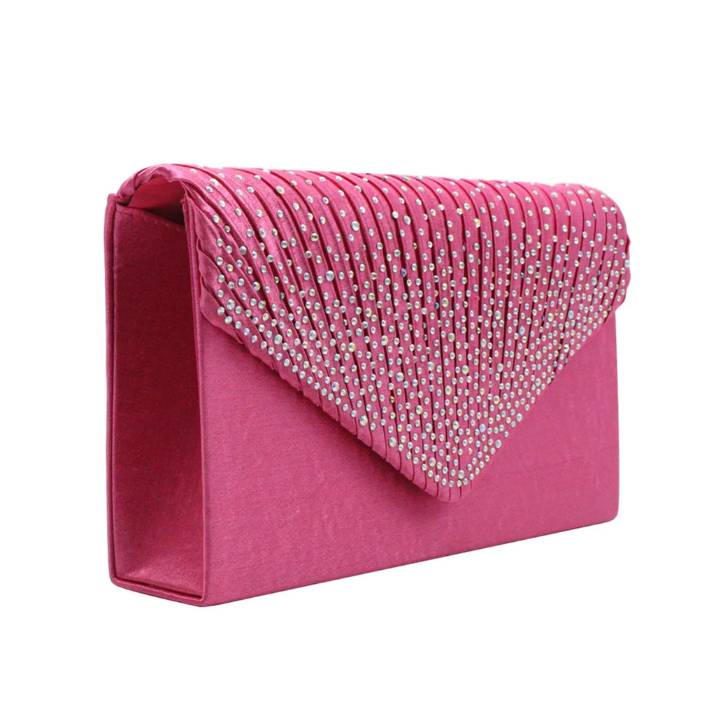 Women's  Luxury Silk Evening Clutch Bag - Elegant Women’s Prom/Wedding Handbag with Detachable Chain Strap & Secure Closure