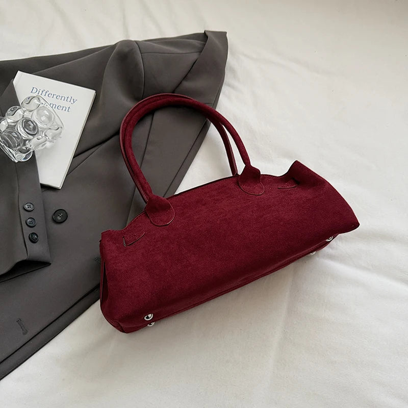 Luxury Women's Bag Lazy Matte Suede Tote Suede Boston Shoulder Bag Large Capacity Commuter Long-handle Handbag Underarm Shopper