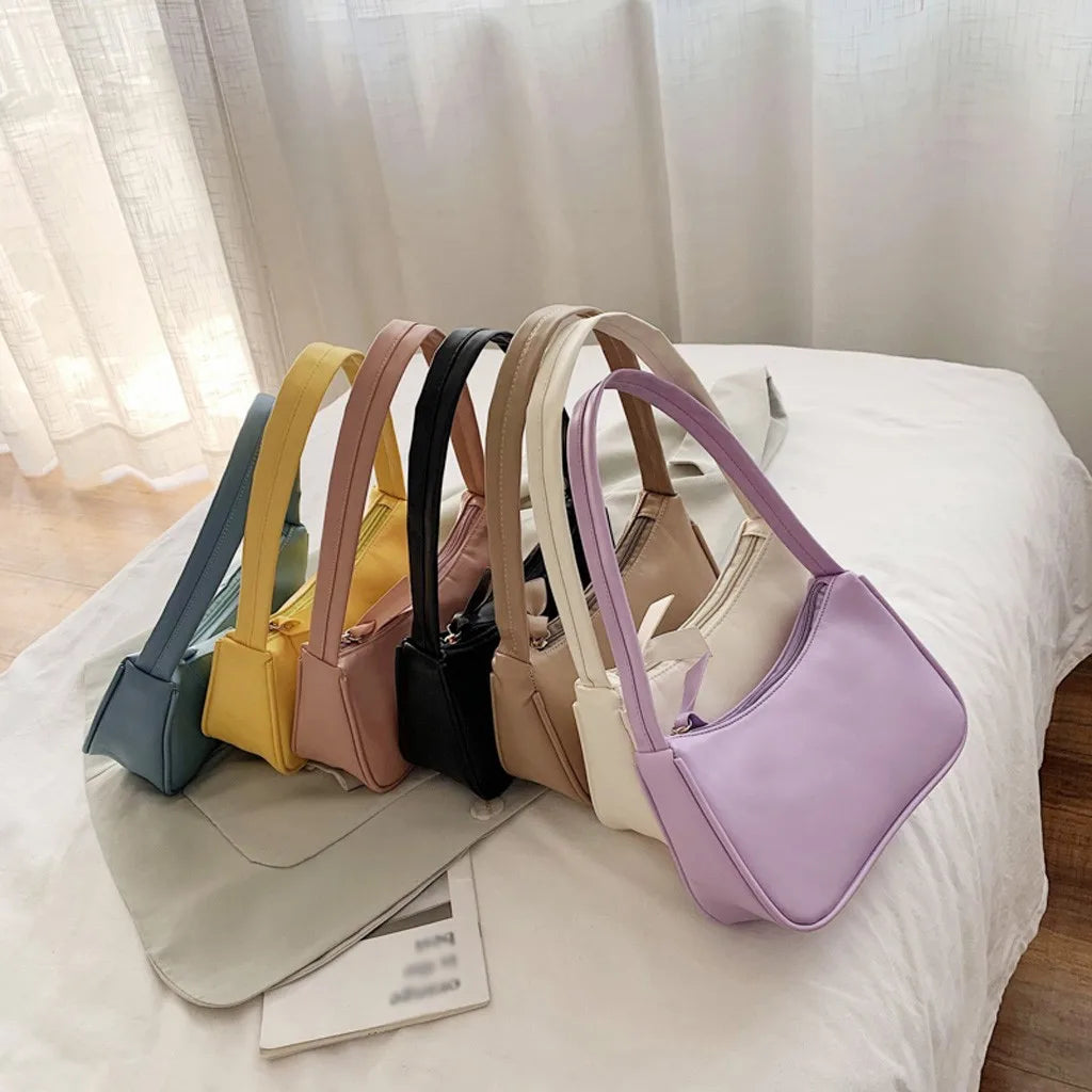 Retro Women Solid Color Zipper Phone Bag Hand Bag Shoulder Bag Armpit Bag Casual 2024 Bags For Women сумка женская