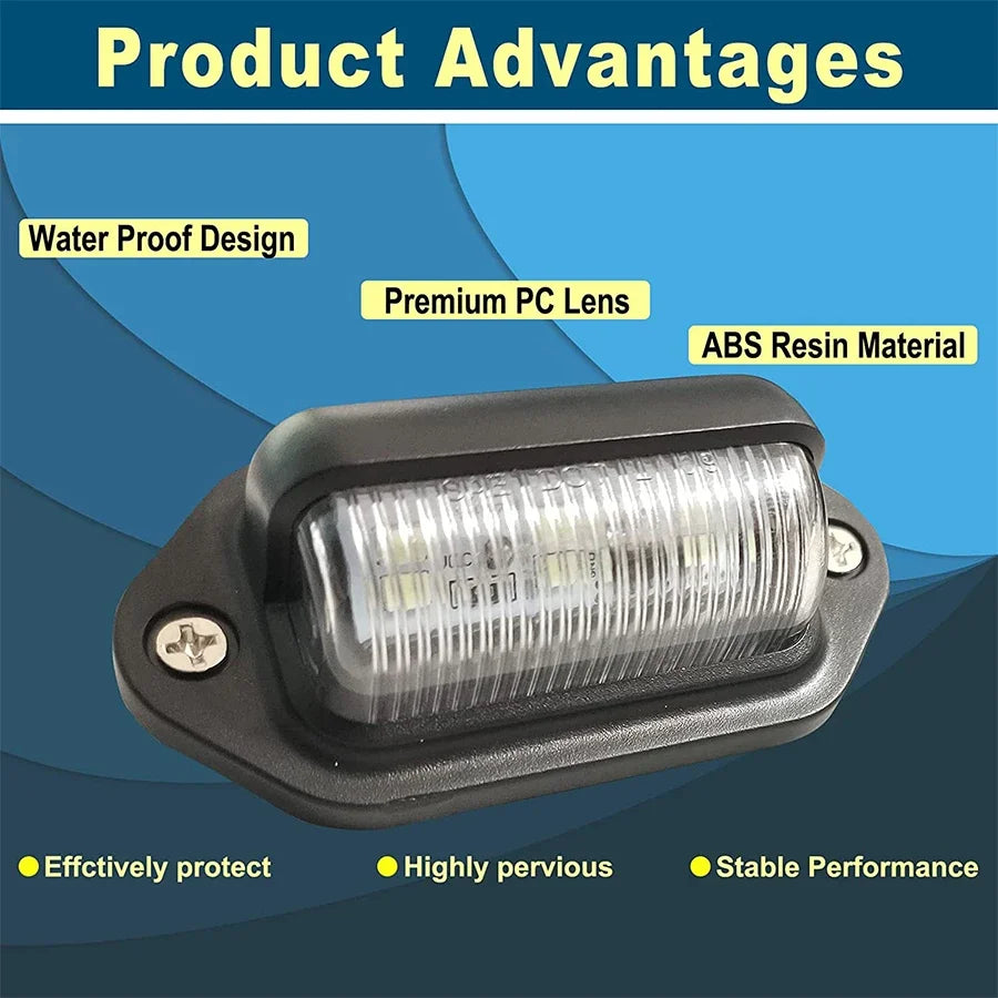 6 LED Car License Plate Light Bright Tag Lamp for Truck SUV RV Trailer Van 12V White Exterior License Plate Light Automotive Car