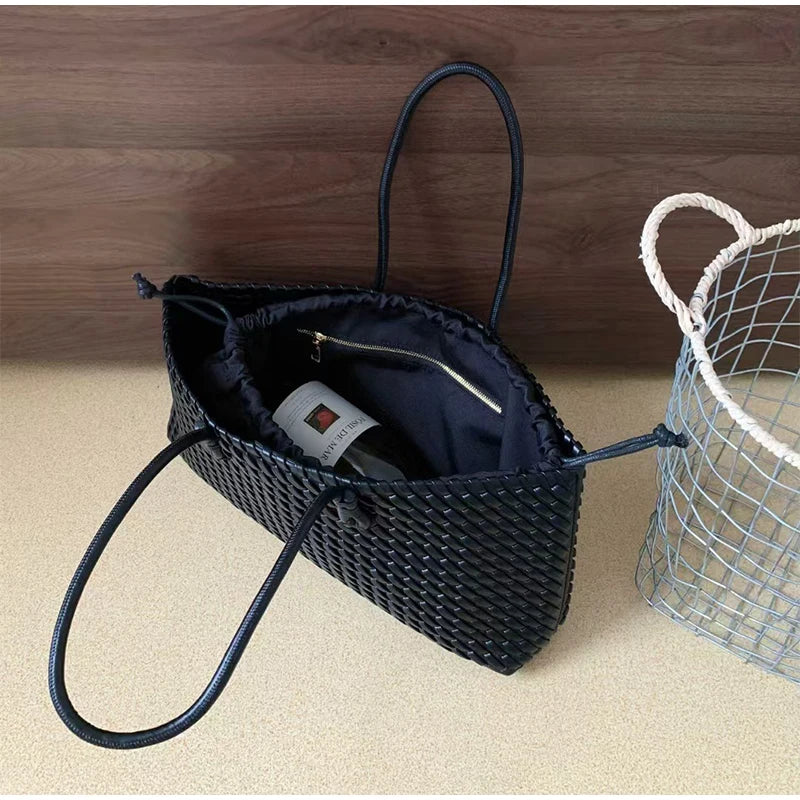 Luxury Top Handle Tote Bag Elongated Exquisite Woven Shopping Bag Magnetic Closure Pocket Shoulder Bag Designer Horizontal Purse