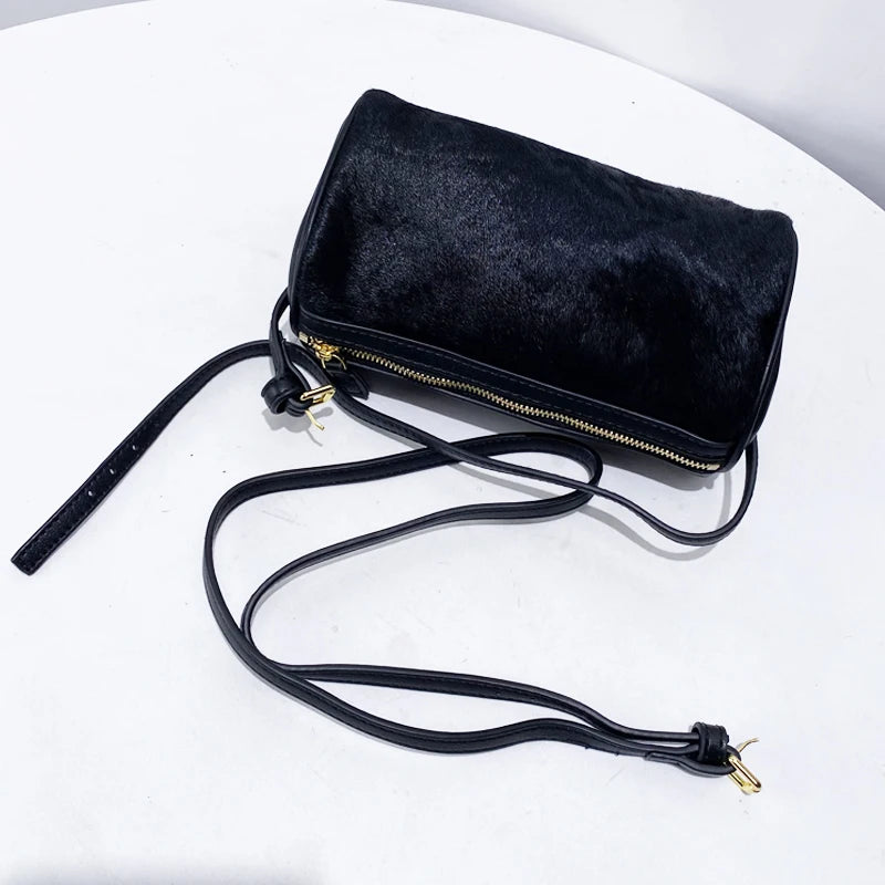 Luxury  Hair Splicing Genuine Leather Women's Bag 2025 New High Quali Single oulder Slant Cross Handheld Pencil Case...