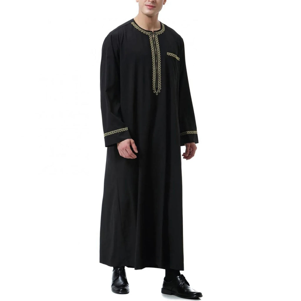 Traditional Muslim Clothing Men's Muslim Shirt robe embroidery Islamic Royalty Dubai Robe O-Neck Long Sleeve Retro Loose Abaya