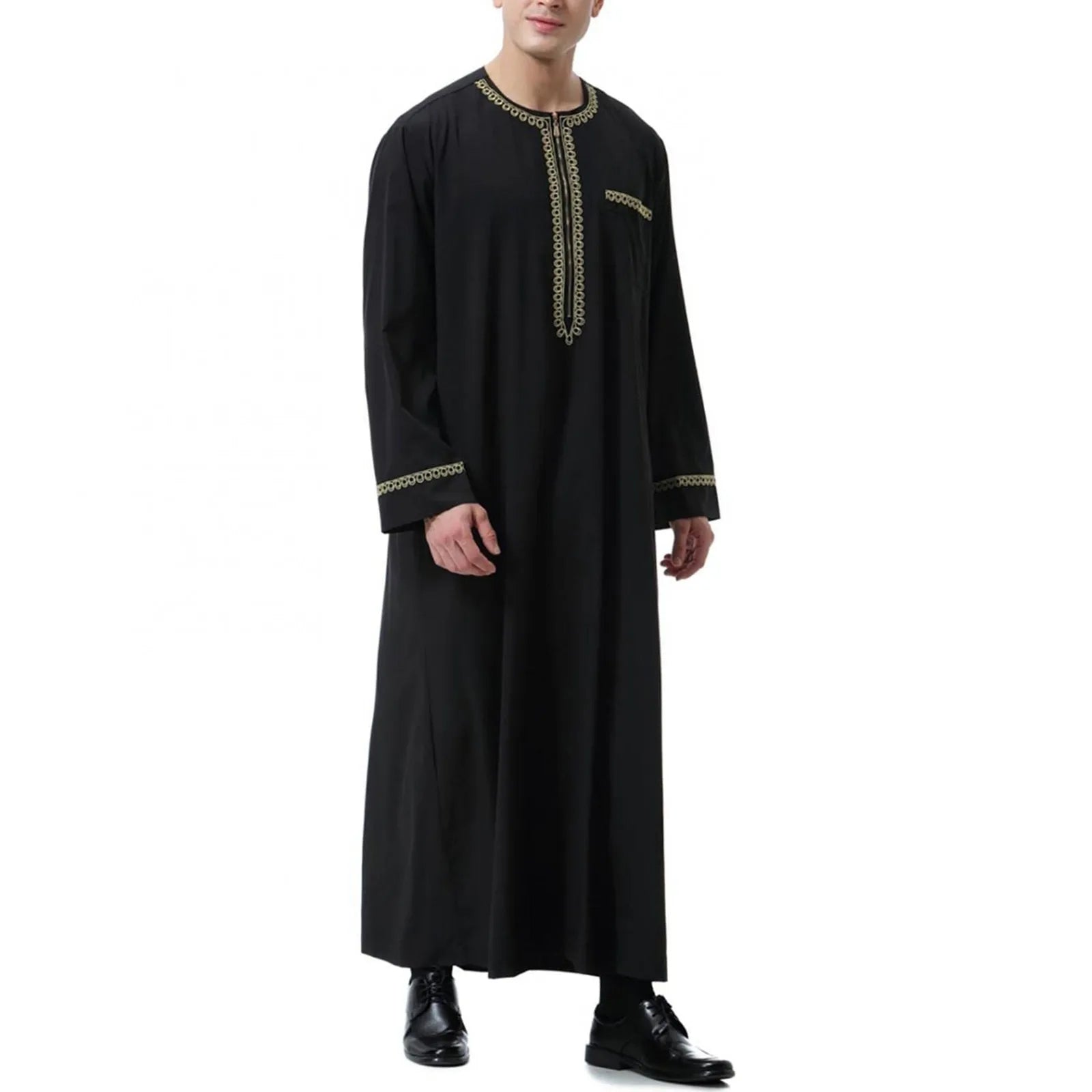 Traditional Muslim Clothing Men's Muslim Shirt robe embroidery Islamic Royalty Dubai Robe O-Neck Long Sleeve Retro Loose Abaya