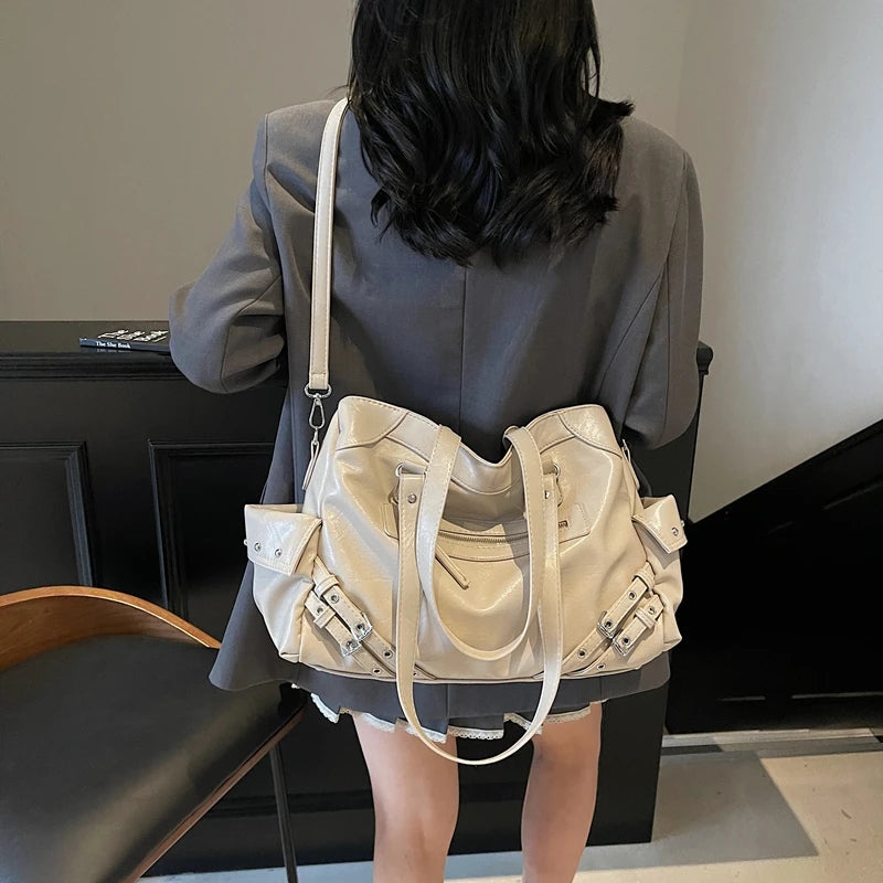 LEFTSIDE Big Solid Color PU Leather Shoulder Bags for Women Female 2025 Trend Luxury High Capacity Crossbody Handbags and Purses