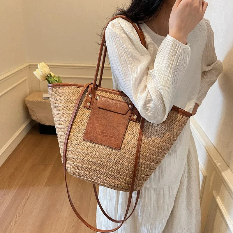 Luxury Designer Straw Beach Bag Large Capacity Beach Shoulder Bag For Women Summer Raffia Handbag Shopper Basket Tote Travel Bag