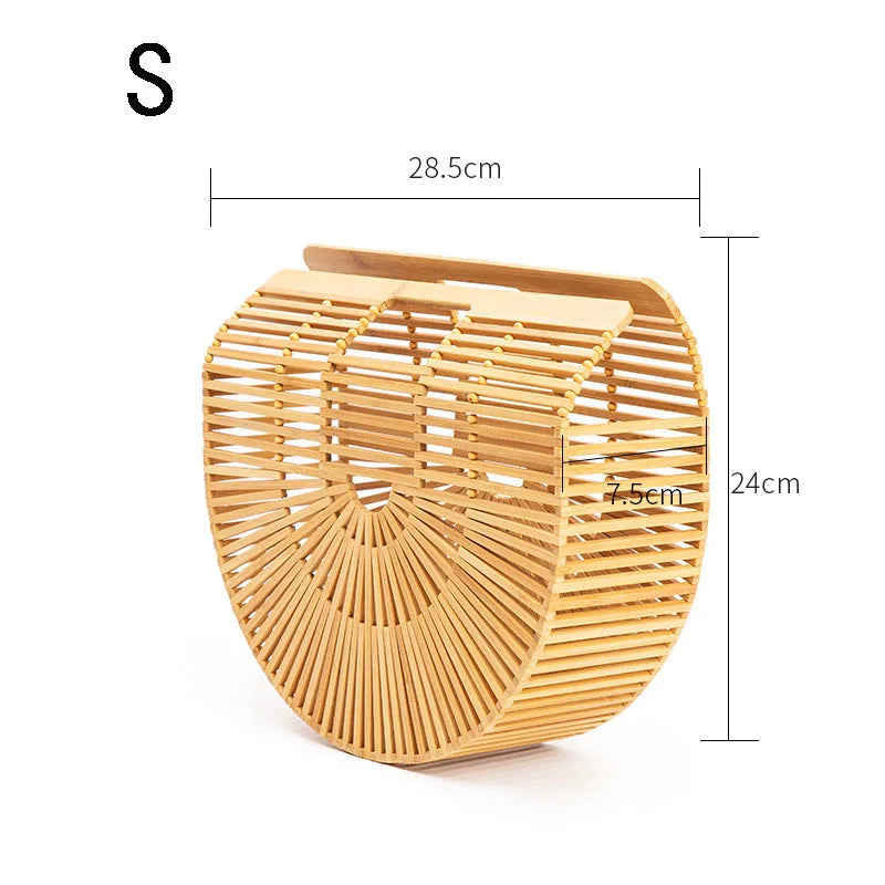 Fashion Straw Bag Bamboo Semi-circular Handbags High quality Hand woven Women Bags Bohemia Summer Ladies Beach Bag Bamboo Bags