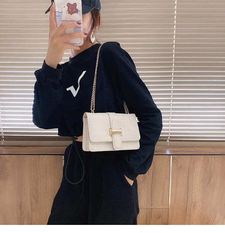 Luxury Stone Pattern Women Single Shoulder Crossbody Bags Fashion PU Leather Chains Handbags Messenger Bag Small Square Bag