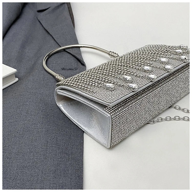 Luxury Golden Shoulder Bag 2025 New for Women, Elegant Rhinestone Clutch Purse, Versatile Crossbody Bag with Adjustable Chain