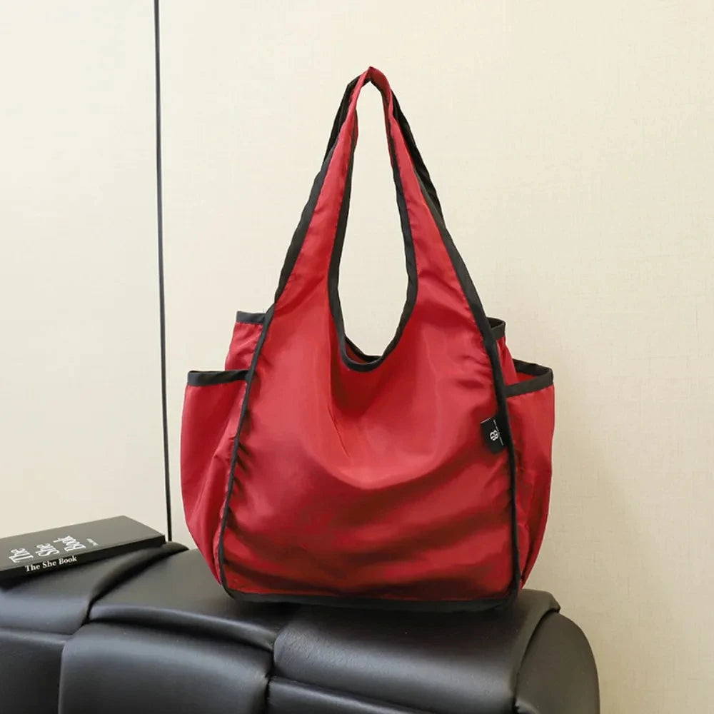 Large Capacity Lady Tote Bag Foldable Thickening Shopping Bag Lightweight Handbag Double-layer Shoulder Bag for Women