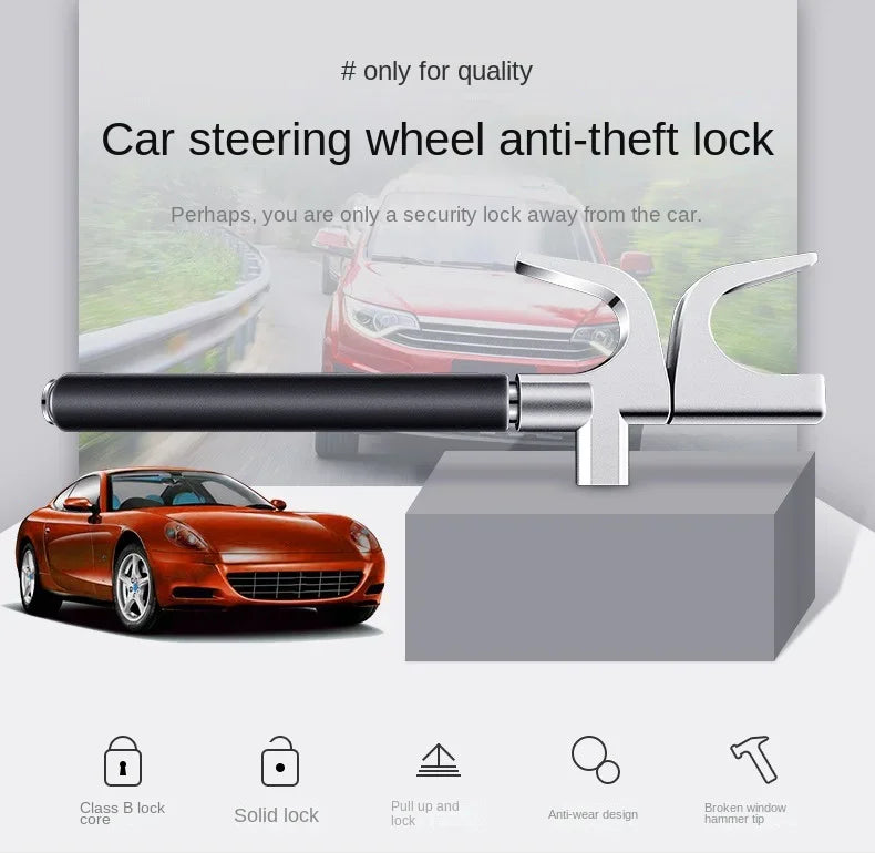 Car Steering Wheel Lock Anti-Theft Car Device Universal Fit Adjustable Length Clamp Double Hook Retractable Steering Lock With