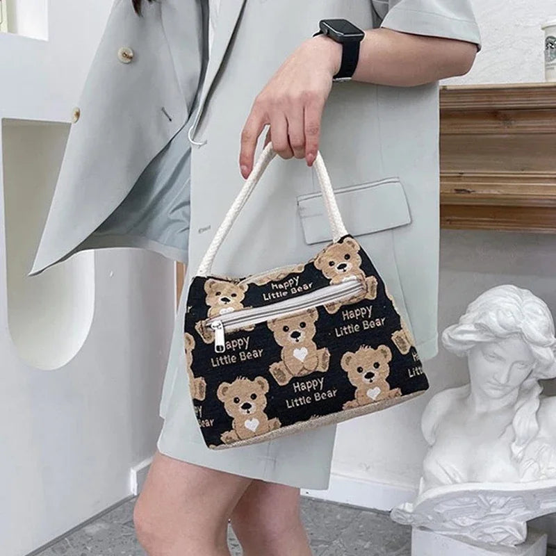 Fashion Cartoon Bear Female Lunch Bag Bag Large Capacity Handheld Picnic Drinks Lunchbox Bag Portable Outdoor Office Food Bag