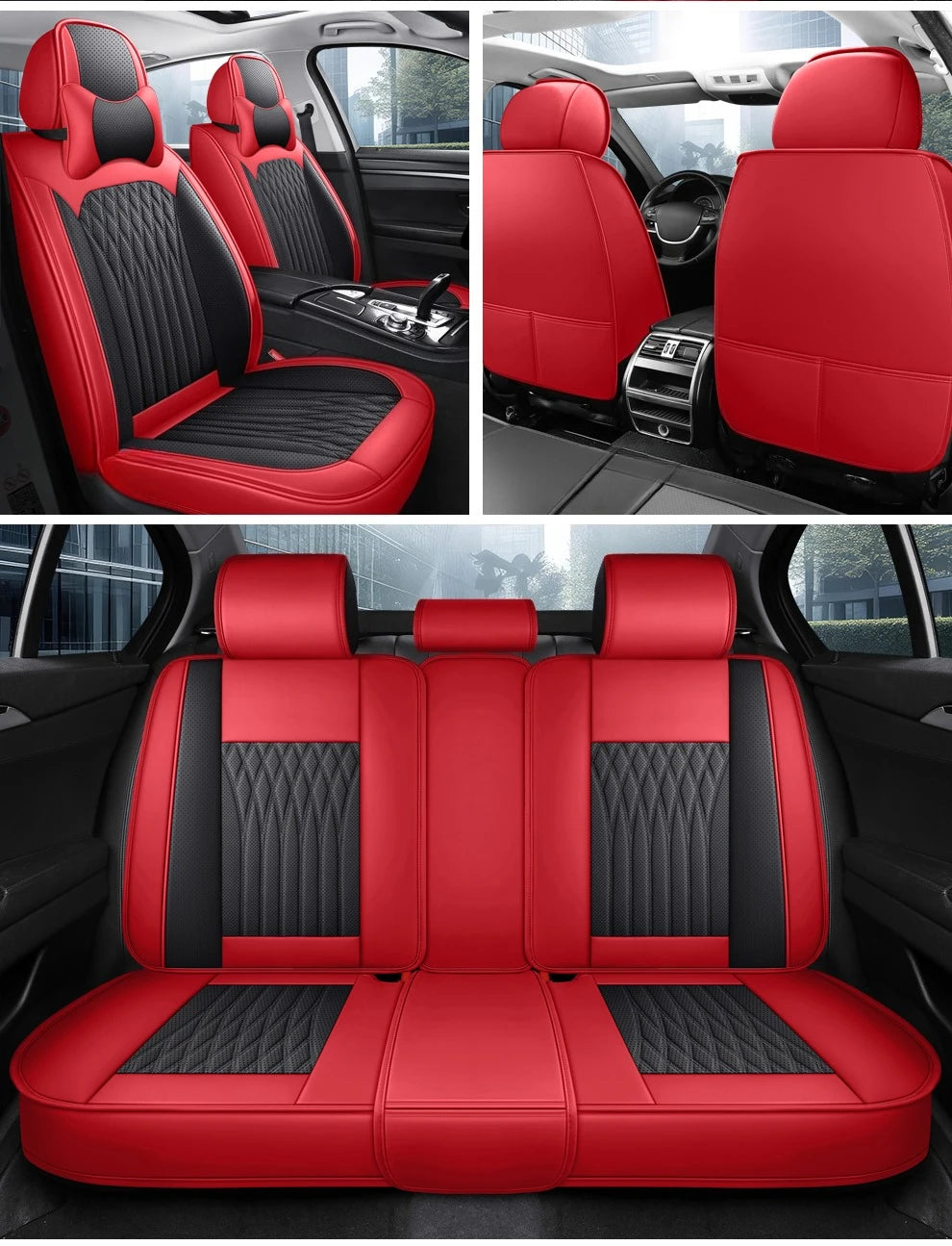 Full Set Car Seat Covers  Full-Wrap Design, Breathable Perforated PU Leather, Universal Fit for Most Sedans, Trucks & SUVs
