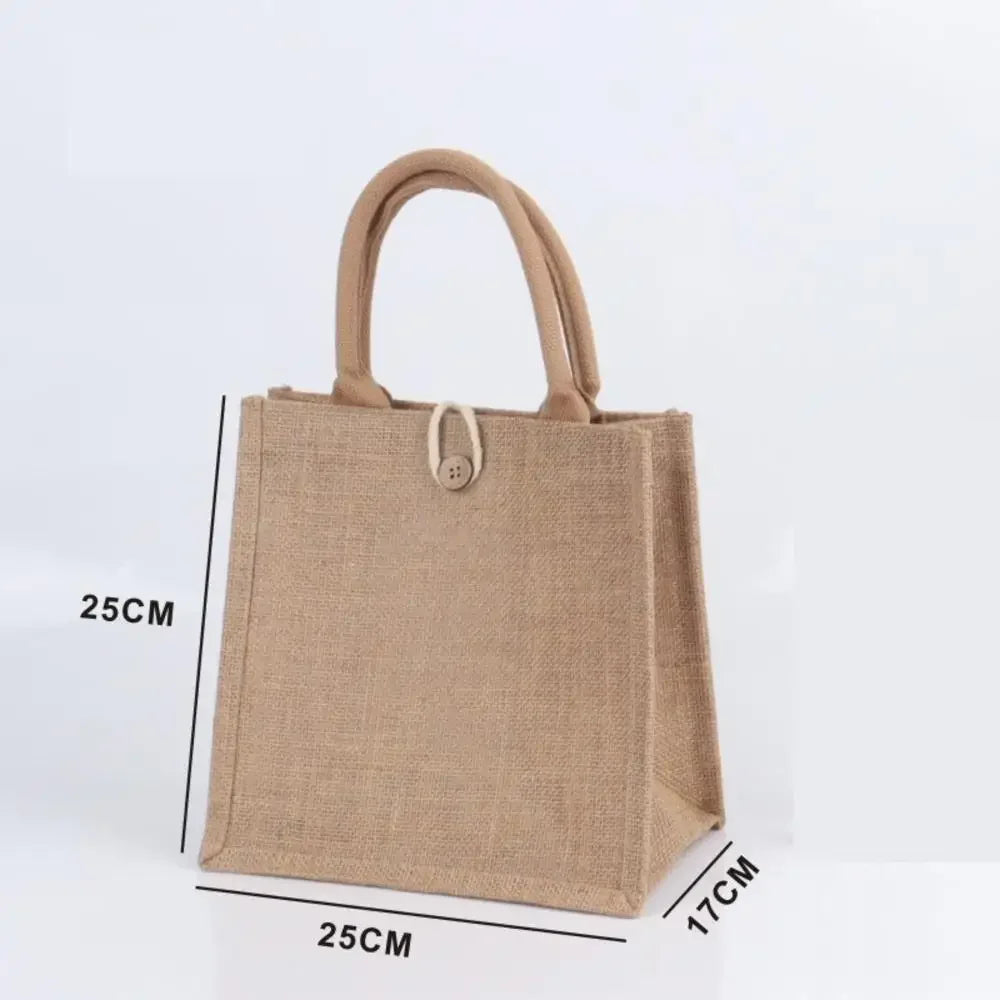 Burlap Jute Tote Bag Vintage Reusable Grocery Shopping Wedding Birthday Gift Bag Handmade Handbags Multifunctional Flax Tote