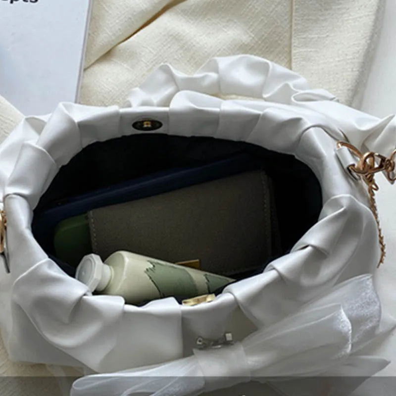 Fashion Casual Handbags For Women Cute Bow Black White Blue Kahki PU Handbags Trendy Daily Shoulder Underarm Bags bolsa feminina