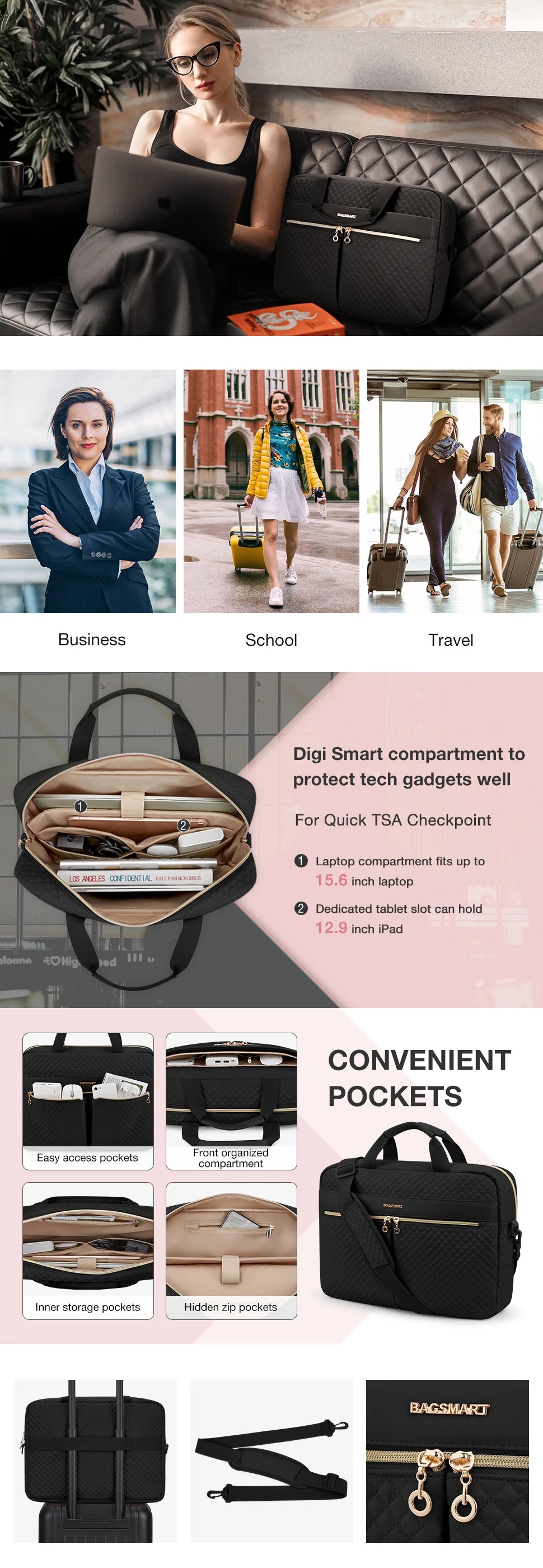 BAGSMART Large Capacity 17 inch Laptop Bag Shoulder Messenger Notebook Pouch Briefcase Office Travel Business Computer HandBag