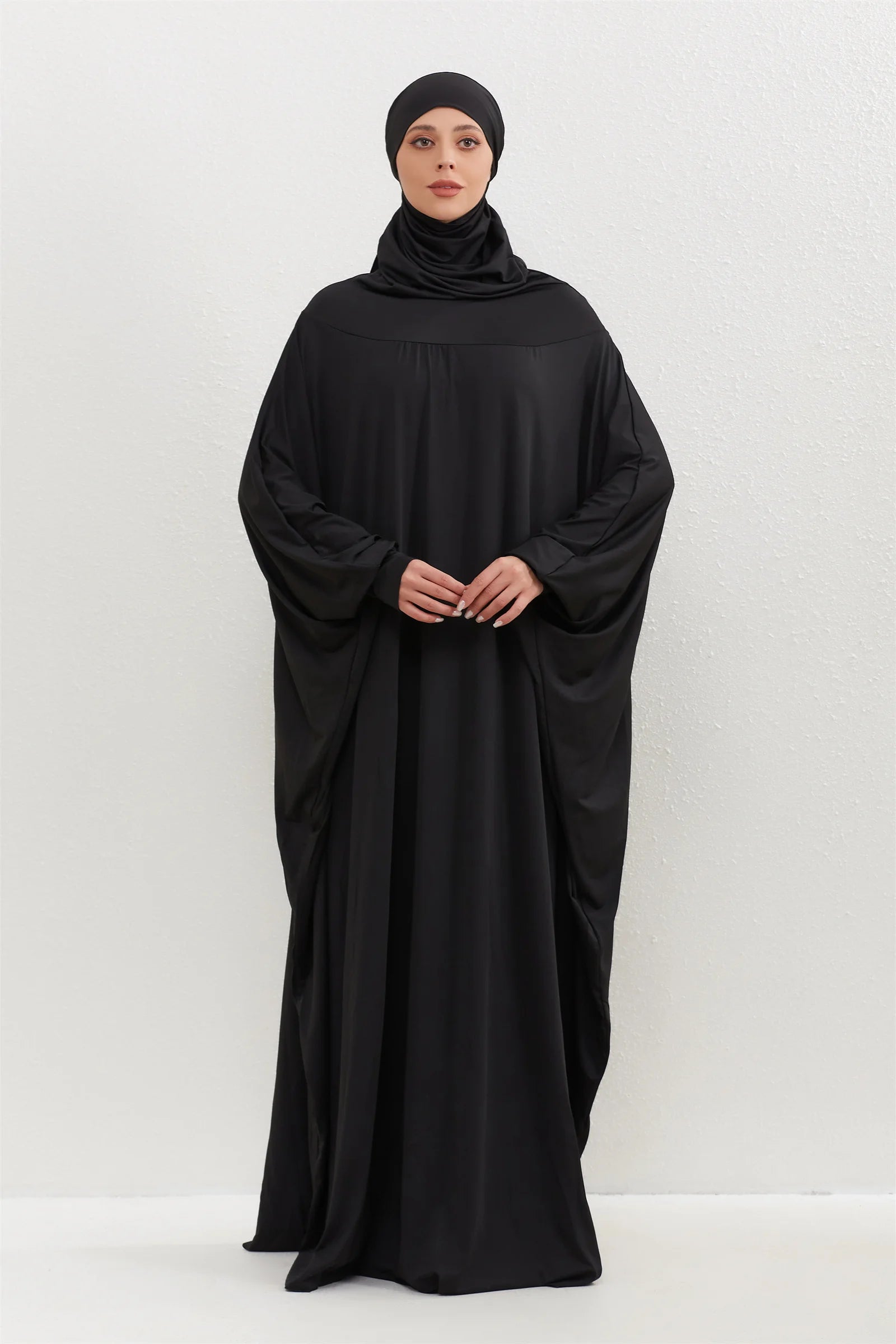 Muslim Abayas Hijab Hooded Smocking Sleeve One-piece Prayer Dress Women Jilbabs Kaftans Islamic Dubai Saudi Robe Turkish Modesty
