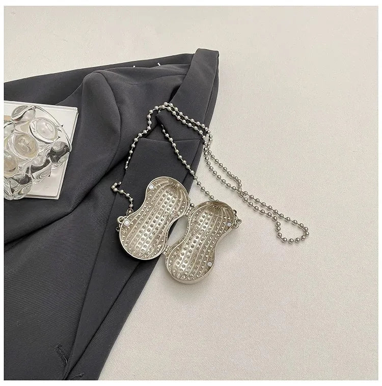 Luxury Diamond Inlay Peanut Shape Crystal Clutch Purse Stones Evening Wedding Party Shoulder Bag Handle Rhinestone Mini Handbags