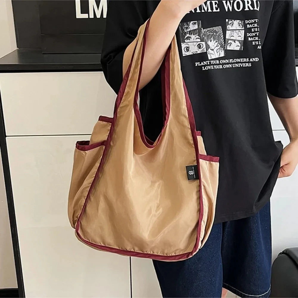 Large Capacity Lady Tote Bag Foldable Thickening Shopping Bag Lightweight Handbag Double-layer Shoulder Bag for Women