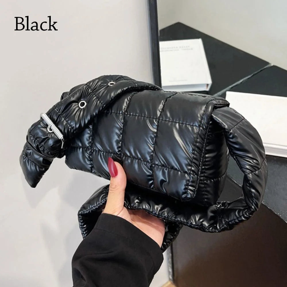 Fashion Quilted Tote Bag Winter Lightweight Warm Down Cotton Padded Plaid Shoulder Bags Women Underarm Bags Puffy Handbags
