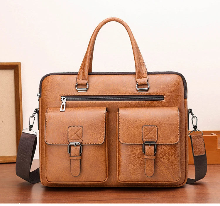 Luxury Brand Man Business Briefcase Bag PU Leather Messenger Shoulder Bag Men Office Lunch Bags For Laptop A4 File Male Handbags