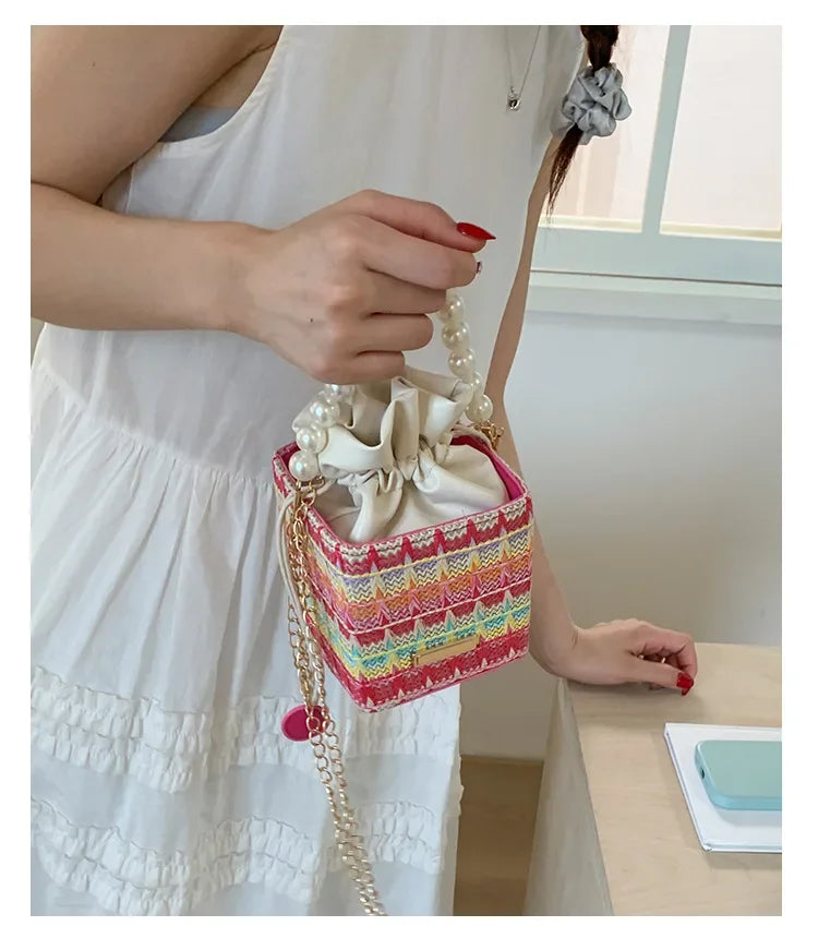 Trendy Chain Strap Women's Crossbody Bag Fashionable Drawstring Shoulder Bag Stylish Small Square Handbag Casual New Model