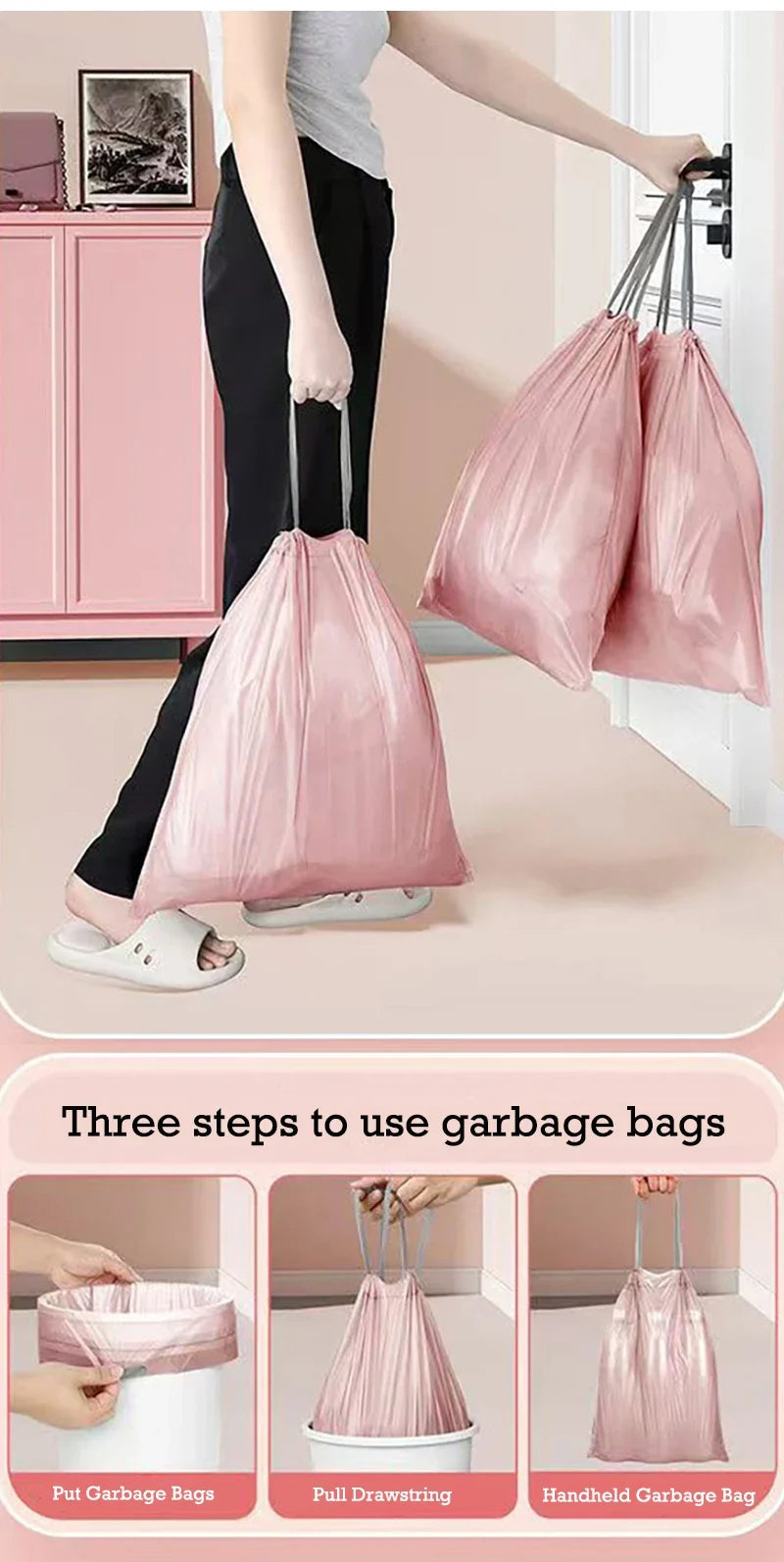 50/100/200PCS Thickening Drawstring Garbage Bags Large Capacity Handheld Trash Bag for Kitchen Household Disposable Waste Bags