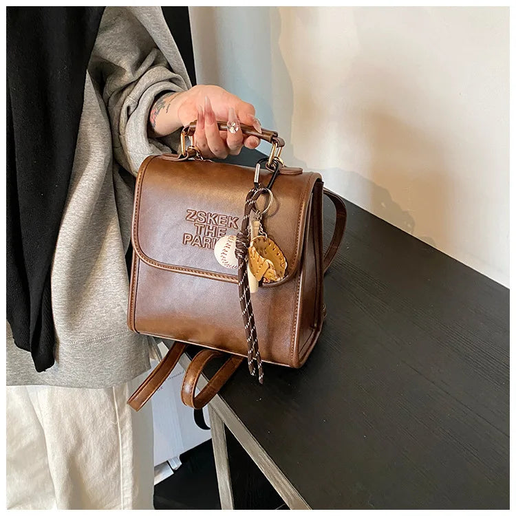 Casual Retro Large Capacity Women's Backpack Fashionable Versatile Stylish Satchel Crossbody Bag New Black City Simple Style PU