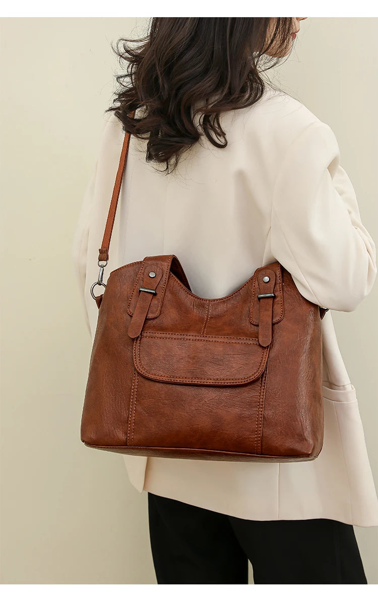 Luxury Soft Leather Handbags Designer Retro Crossbody Bags for Women 2023 New Large Capacity Ladies Shoulder Messenger Bag