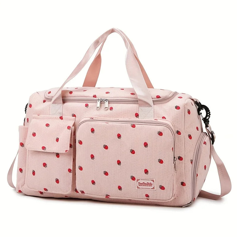 Large Capacity Strawberry Print Duffel Bag with Multiple Compartments - Ideal for Travel, Gym, and Everyday Use, Casual Style