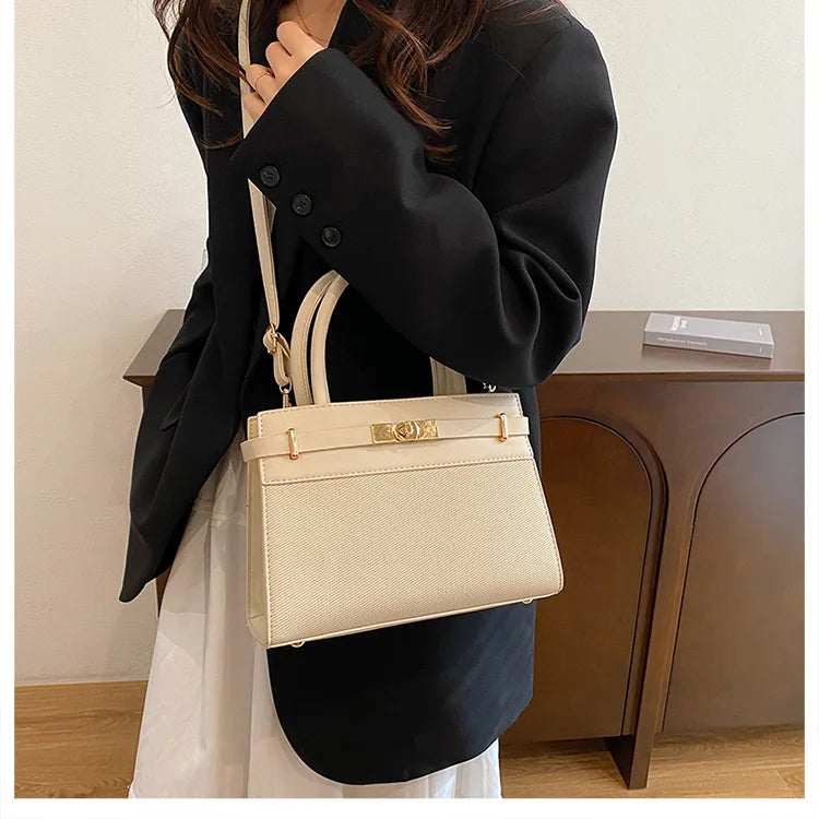 2025 Trapezoid Profile Purse | Twist-Lock Flap Shoulder Bag | Convertible Carry Crossbody with Top Handle