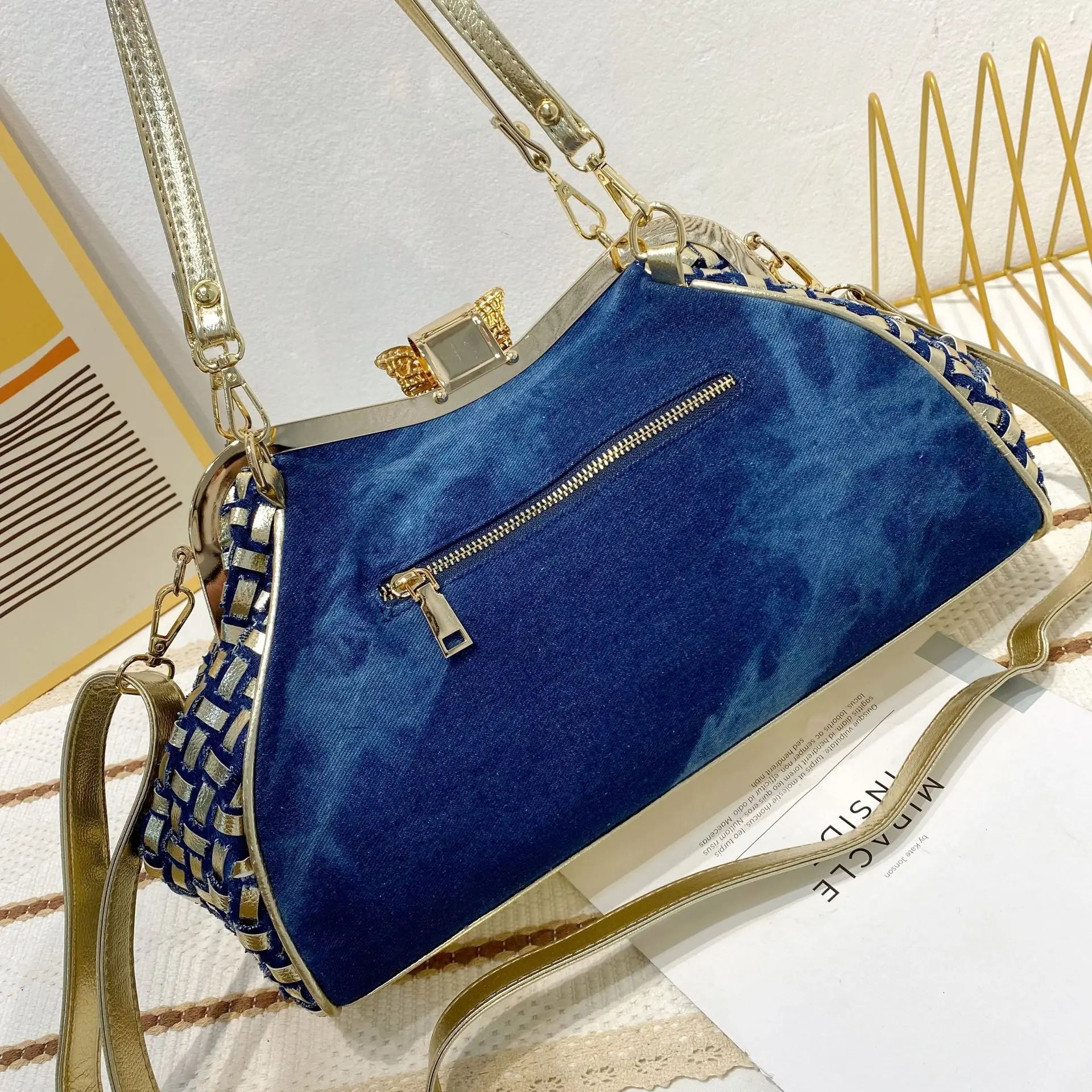 Denim Rhinestones Women Handbag Clutch Bag For Evening Party Chic Butterfly Decoration Ladies Denim Fireworks Shoulder Bag