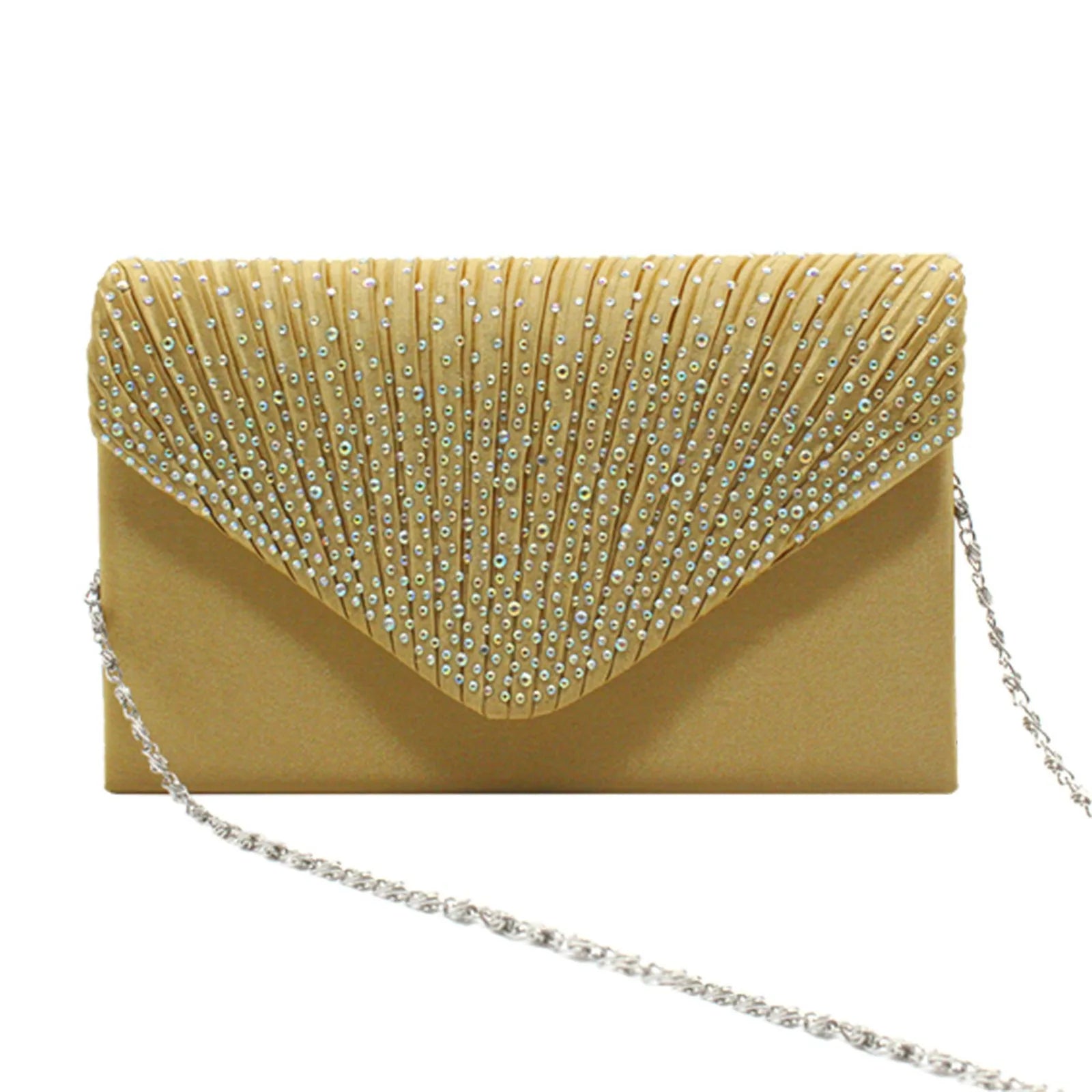 Women's  Luxury Silk Evening Clutch Bag - Elegant Women’s Prom/Wedding Handbag with Detachable Chain Strap & Secure Closure