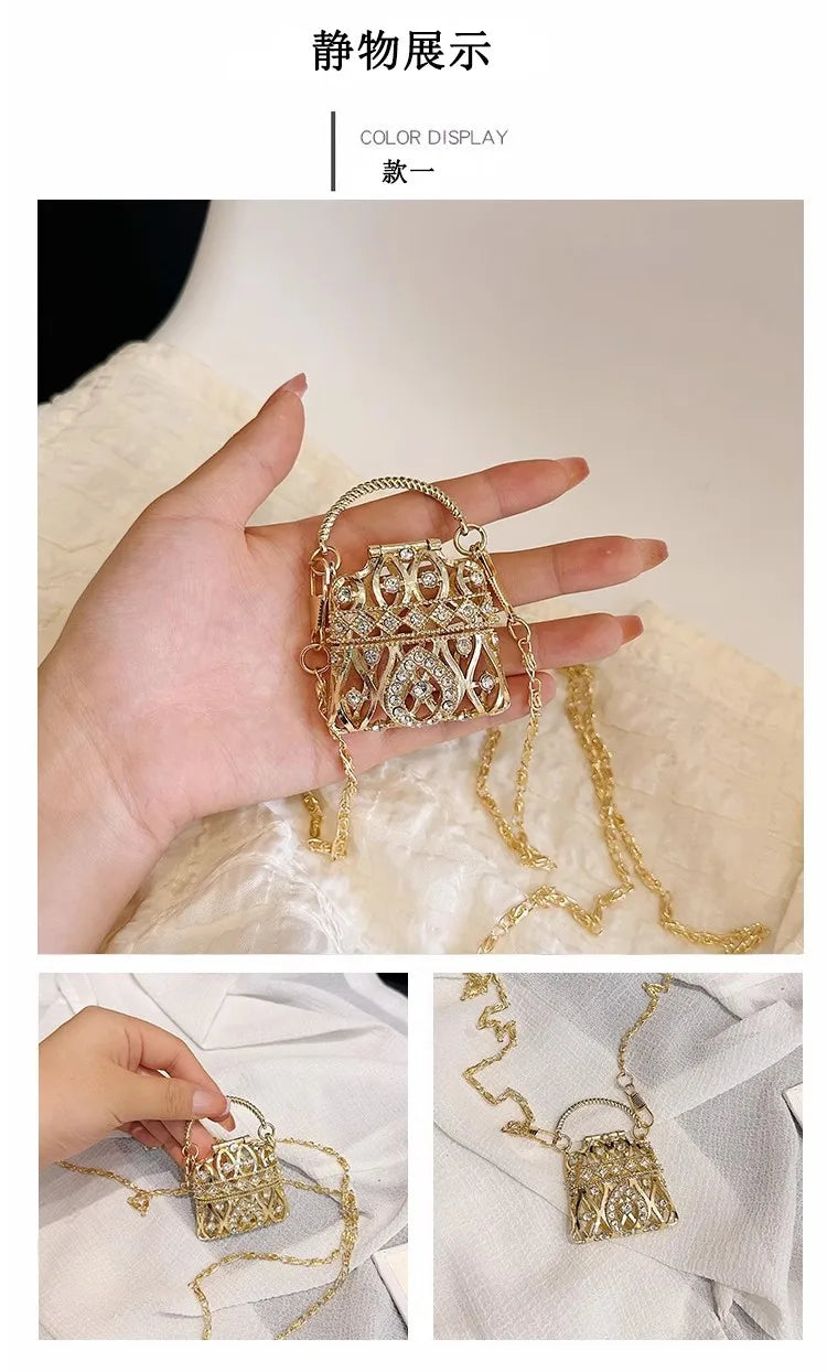 Female Ring Evening Bags Metal Gold/Sliver Rhinestone Round Ball Handbags Elegant Luxury Clutch Purse Small Wedding Wallets