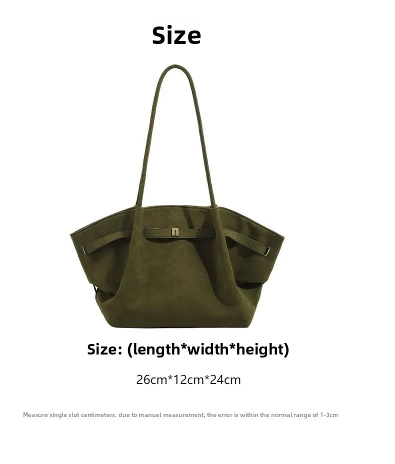 Retro Green Handbag Shoulder Bag Versatile Tote Bag Underarm Design Autumn Winter New Style Soft Polyester Fiber Neutral Minimal