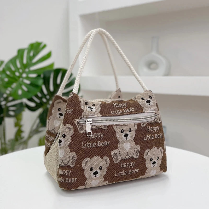 Fashion Cartoon Bear Female Lunch Bag Bag Large Capacity Handheld Picnic Drinks Lunchbox Bag Portable Outdoor Office Food Bag