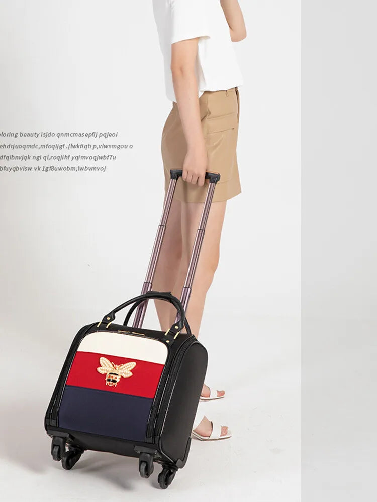 Luxury Design 16/18Inch With Handbag Women Rolling Luggage Small Cabin Carry On Retro Ladies Trolley Suitcase Travel Bag