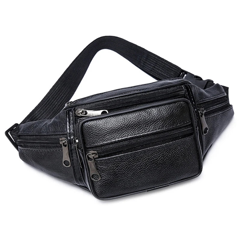 Men's Waist Pack PU Leather Bag Waist Belt Bag Male Artificial Leather Fanny Pack Fashion Luxury Small Shoulder Bags For Men