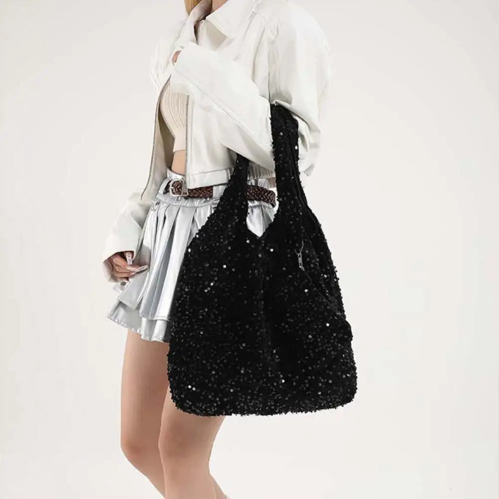 Fashion Evening Bag Sequin Tote Bag Purse Fashion Silver Shoulder Bag Shiny Large Hobo Bag Girls